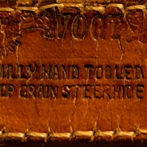 Vogt western hand tooled sterling silver acorn leaf embossed leather belt - Picture 7 of 13